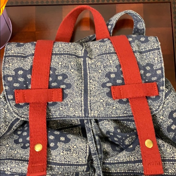 NWOT Drawstring Denim Backpack - Picture 2 of 8